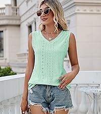 SUEANI Tank Tops for Women V Neck Summer Sleeveless T Shirt Tunic Casual Loose Blouses