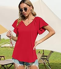 Night Out Glam: V-Neck Ruffled Sleeve Blouse for Women