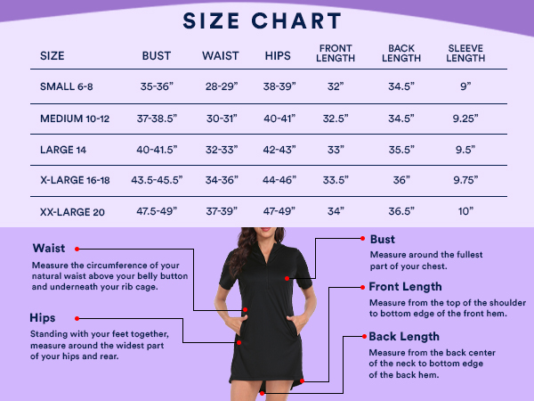 size chart for womens upf short sleeve beach coverup dress bust waist hips length