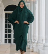  Womens Muslim Abaya Middle East Muslim Dress Flare Sleeve Arabia Dubai Robe with Hijab 2pcs