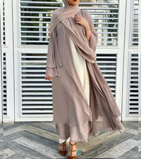 Kaftans Women Full Length Muslim Long Sleeve Flowy Maxi Dress Islamic Evening Gown+Hijab Scarf