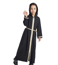 Kids Girls Abaya Long Sleeve Hooded Maxi Dress Dubai Islamic Dress Casual Dress