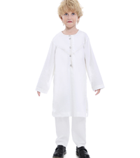 Arabic Thobe Muslim Thobe Long Sleeve Kaftan Crew Collar Robe with Zipper for Boy