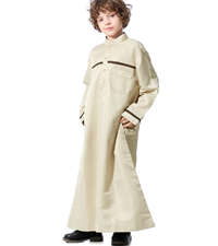 Arabic Thobe Muslim Thobe Long Sleeve Kaftan Crew Collar Robe with Zipper for Boy