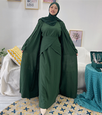 Women''s Muslim Abaya Dress Three Pieces Set Islamic Prayer Robe Open Front Flowy Maxi Cardigan Dress