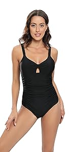 Women Slimming One Piece Swimsuits Ruched Tummy Control Bathing Suits Vintage Swimwear