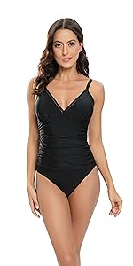 Women  V Neck Tummy Control One Piece Swimsuit Bathing Suit Sexy Swimwear