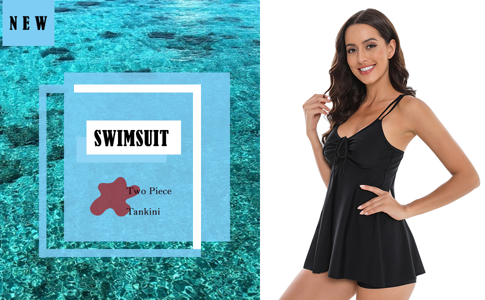 two piece swimdress with shorts ruched retro cute swim skirt swim dress