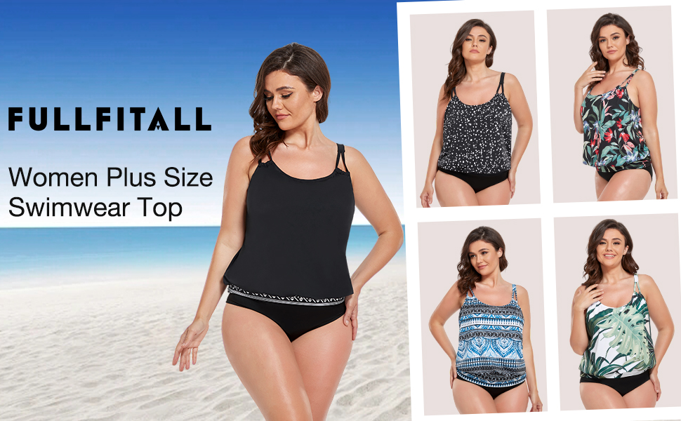 Women Plus Size Swimsuit Bathing Swim Tankini Top