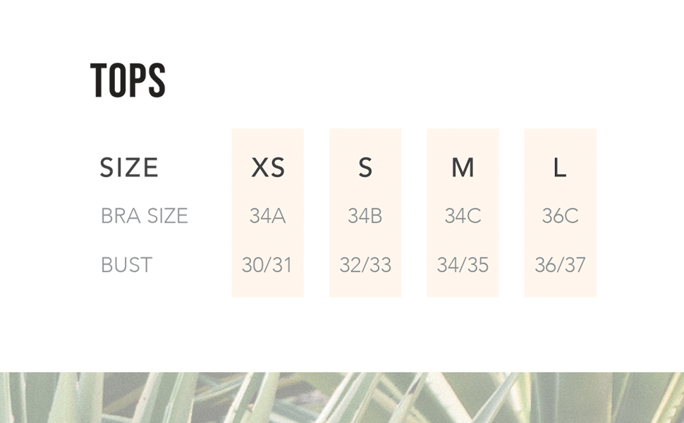 Swim Systems size chart for tops.