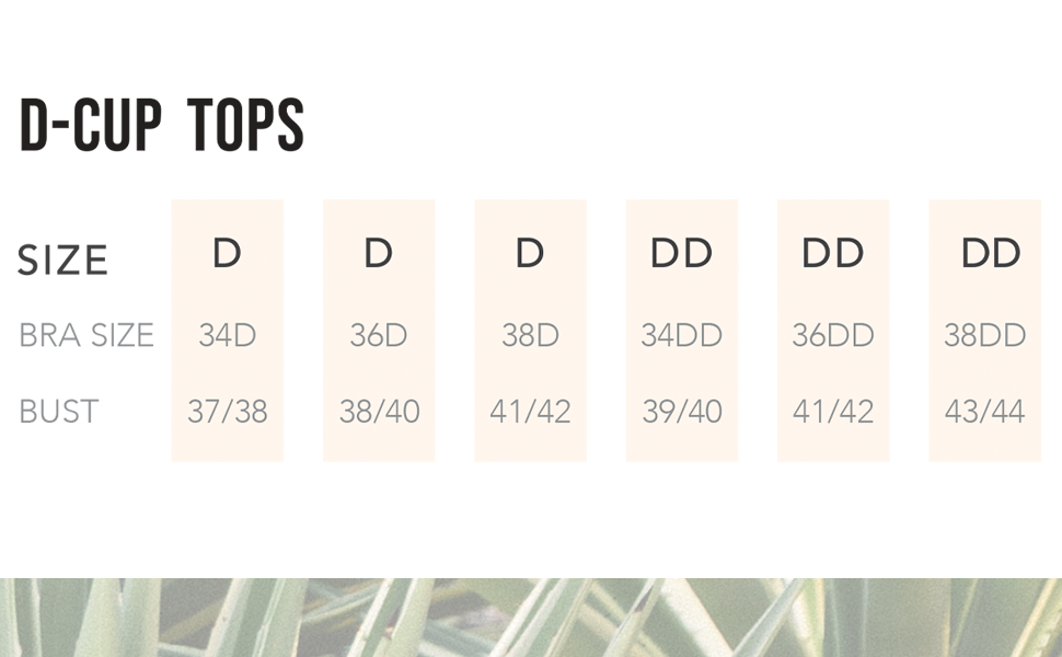 Swim Systems size chart for D-Cup tops.