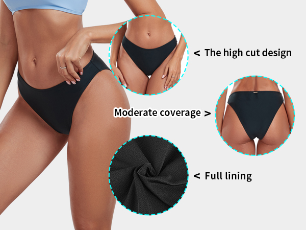 Women''s Mid Waisted High Cut Bikini Bottoms