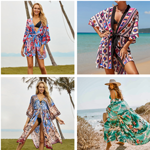 Women&#39;s Print Turkish Kaftan Beachwear Bikini Cover Up Maxi Dress