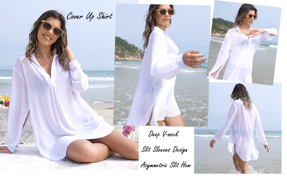 Cloth &amp; Trim omen&#39;s Swimsuit Beach Cover Up Shirt Bikini Beachwear Bathing Suit Beach Dress