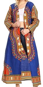 cardigan top open front long sleeve dashiki print african cotton wax pockets flare casual event nice