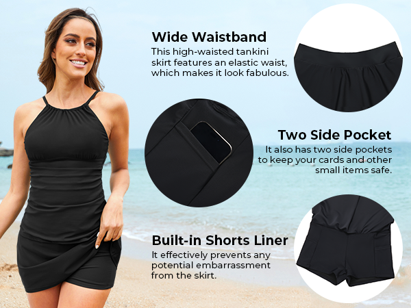 tankini bathing suit skirt built-in shorts pocket high waisted tankini tummy control tankini ladies