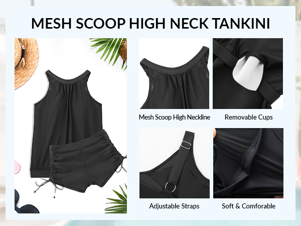 swim suit tankini high round neck and adjustable straps Tankini Swimsuit 