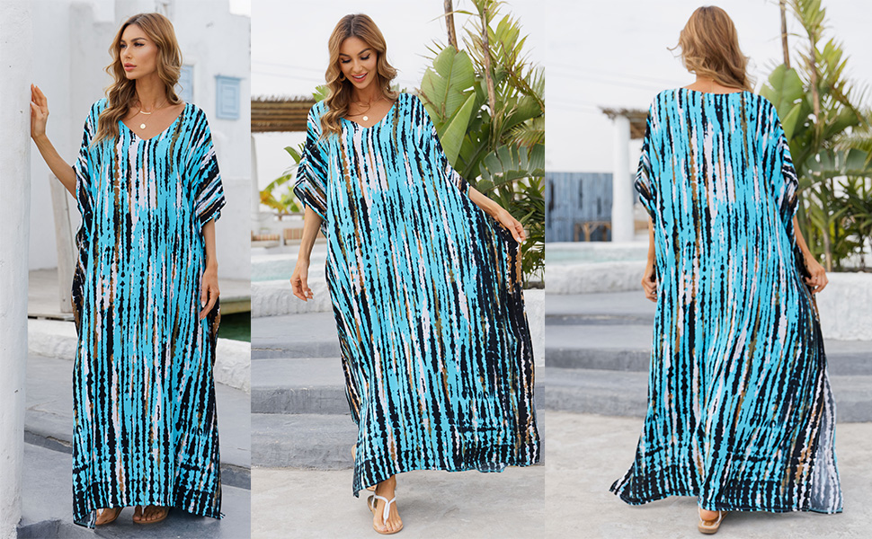 Blue Print Bikini Beachwear long Kaftan