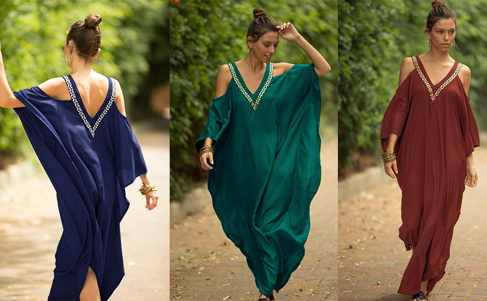 Women Plus Size Kaftan Maxi Dress Casual V Neck Half Sleeve Swimsuit Cover Up