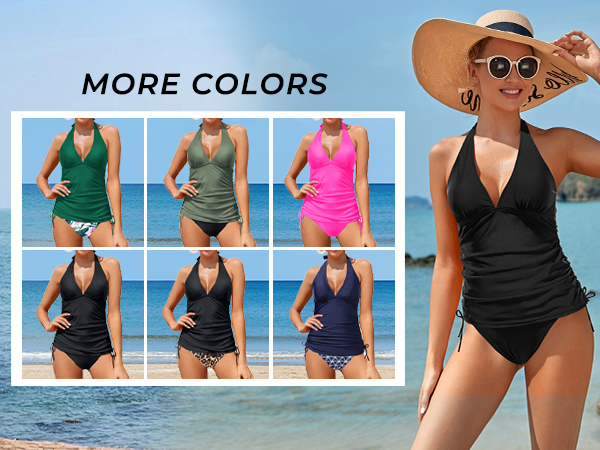 halter tankini bathing suit two piece swimsuit Slimming V Neck bathing suits for women