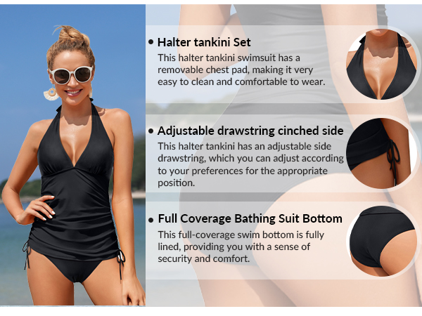 halter Swimsuits with Bikini Bottom Two Piece Tankini Bathing Suits