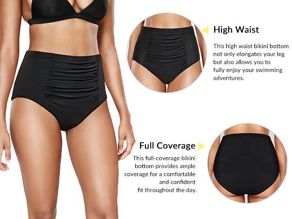 Women High Waisted Bikini Bottom Full Coverage Swimsuit Bottom Ruched Bathing Suit Bottom Only