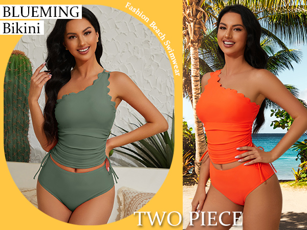 Swim Suits Women Two Piece Tummy Control One Shoulder Bathing Suits for Women