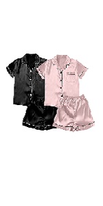 B0DB5W7G5K Womens Casual 2ST Pajamas Sets Solid Short Sleeve Nightwear French Elegant  Pajamas