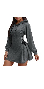 B0D9HHCQKK Women Casual Slim Hoodie Long Shape Hoodie Tunic Mini Dress Side Lace Up Sweatshirt