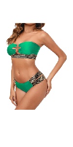 B0DB513BJL Women''s Two Piece Swimsuit Metal Splicing Hollow Out Bandeau Elastic Bikini Sets