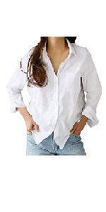 B0D99GSLL7 Women Fashion Top Casual Long Sleeve Classic  Solid Button Turn-down Shirts 