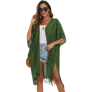 green stripe print kimono