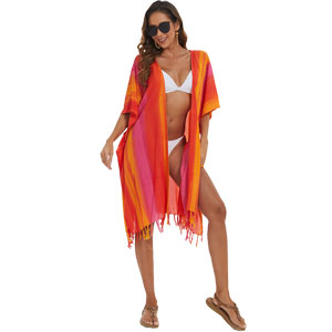 orange pink stripe kimono