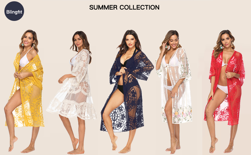 Women''s Lace Cardigan Floral Crochet Sheer Beach Cover Ups Long Open Kimono