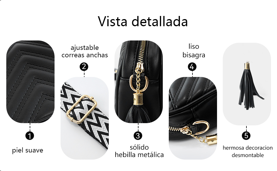 Bolso Bandolera Mujer Negro Malas Senhora Cuero PU con Correa Ancha Crossbody Bag