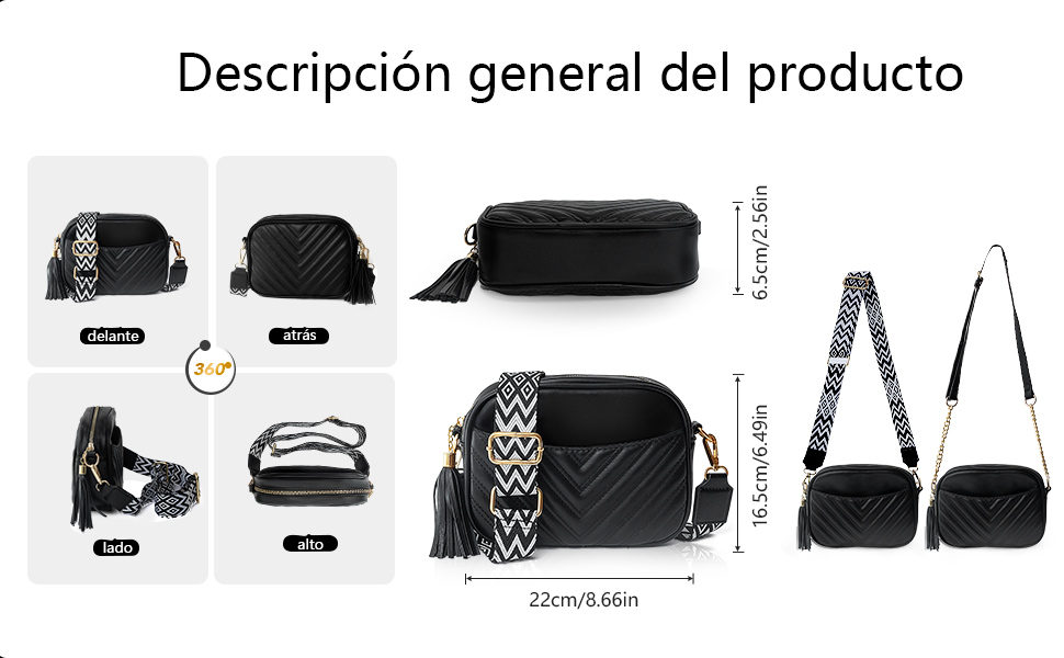 Bolso Bandolera Mujer Negro Malas Senhora Cuero PU con Correa Ancha Crossbody Bag