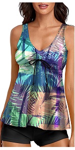 B0D5DBBWFS Women Plus Size Two Piece Full Coverage Floral Print Tummy Control Tankini with Shorts