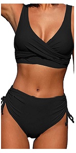 B0D47QZW9K Women Wrap Twist Front Push Up Side Drawstring High Cut Summer Beach Brazilian Bikini