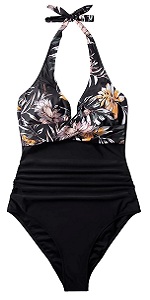 B0D6YHJ4JZ Women''s Soft Padded Sexy Halter Strap Floral Print Cross Wrap Tummy Control Swimwear