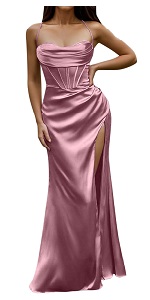 B0D732MYMB Women Sexy 2024 Maxi Dress Silky Strap High Split Flowy Elegant Evening Party Long Dress