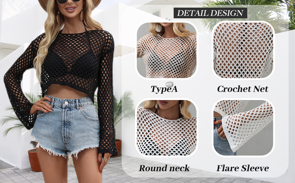 mesh crochet crop tops