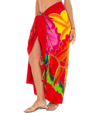 SHU-SHI Womens Hibiscus Floral Sarong Pareo Cover Up Bathing Suit