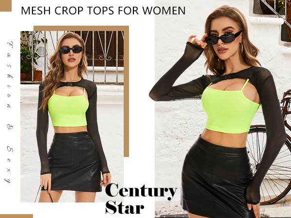 Century Star Mesh Crop Tops for Women