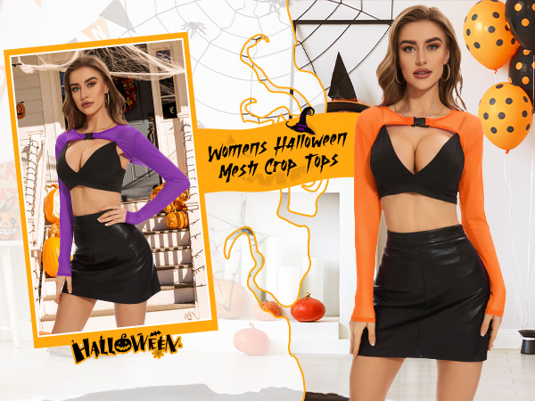 Womens Halloween Mesh Crop Tops