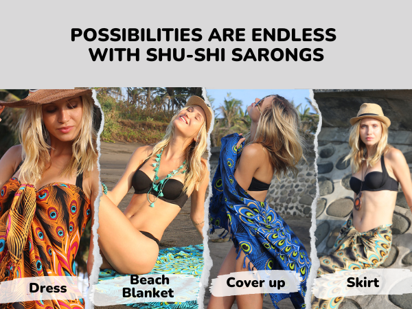 SHU-SHI Womens Sarong Beach Swimsuit Cover Ups Wrap Bikini Coverup Mandala Peacock & Clip