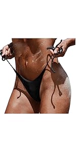 String Thong Bikini Bottoms Women, Brazilian Cheeky Bikini Bottoms Black Bathing Suit Bottoms Women