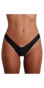 V Cut Black High Waisted Bikini Bottoms for Women, Bathing Suit Swimsuit Swim Bottoms Women Cheeky