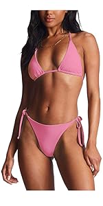 Hot Pink Bikini Set for Women, Triangle Bikini String Thong Bikinis Sets for Women 2024