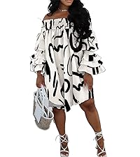 Off Shoulder Dress for Women A-Line Ruffle Sleeve Casual Plus Size Midi Pleated Sundress