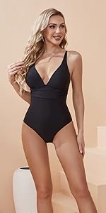 black one piece swimwear